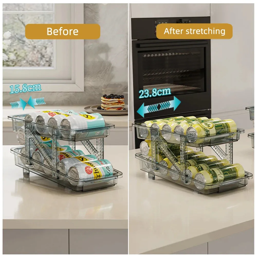 Stackable Refrigerator Organizer Bins Pop Soda Can Dispenser Beverage Holder for Fridge Clear Plastic Canned Food Storage Rack