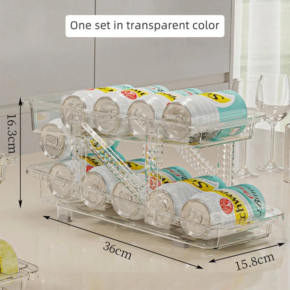 Stackable Refrigerator Organizer Bins Pop Soda Can Dispenser Beverage Holder for Fridge Clear Plastic Canned Food Storage Rack