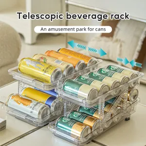 Stackable Refrigerator Organizer Bins Pop Soda Can Dispenser Beverage Holder for Fridge Clear Plastic Canned Food Storage Rack