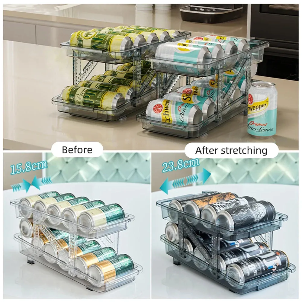 Stackable Refrigerator Organizer Bins Pop Soda Can Dispenser Beverage Holder for Fridge Clear Plastic Canned Food Storage Rack