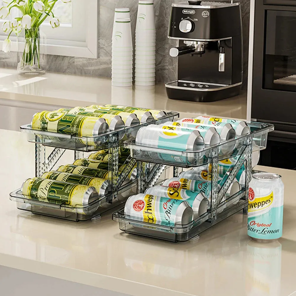 Stackable Refrigerator Organizer Bins Pop Soda Can Dispenser Beverage Holder for Fridge Clear Plastic Canned Food Storage Rack