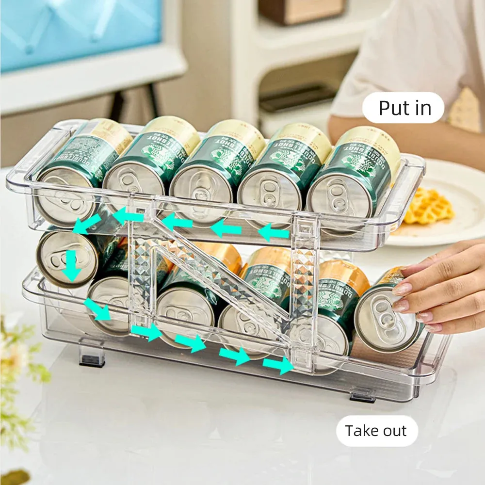Stackable Refrigerator Organizer Bins Pop Soda Can Dispenser Beverage Holder for Fridge Clear Plastic Canned Food Storage Rack