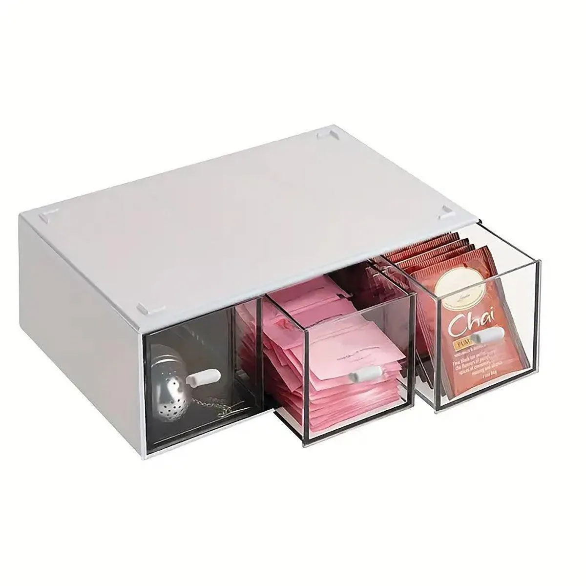 Storage Box 3Drawers DIY Desktop Plastic Transparent Coffee Sugar Jewelry Box
