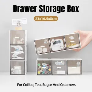 Storage Box 3Drawers DIY Desktop Plastic Transparent Coffee Sugar Jewelry Box