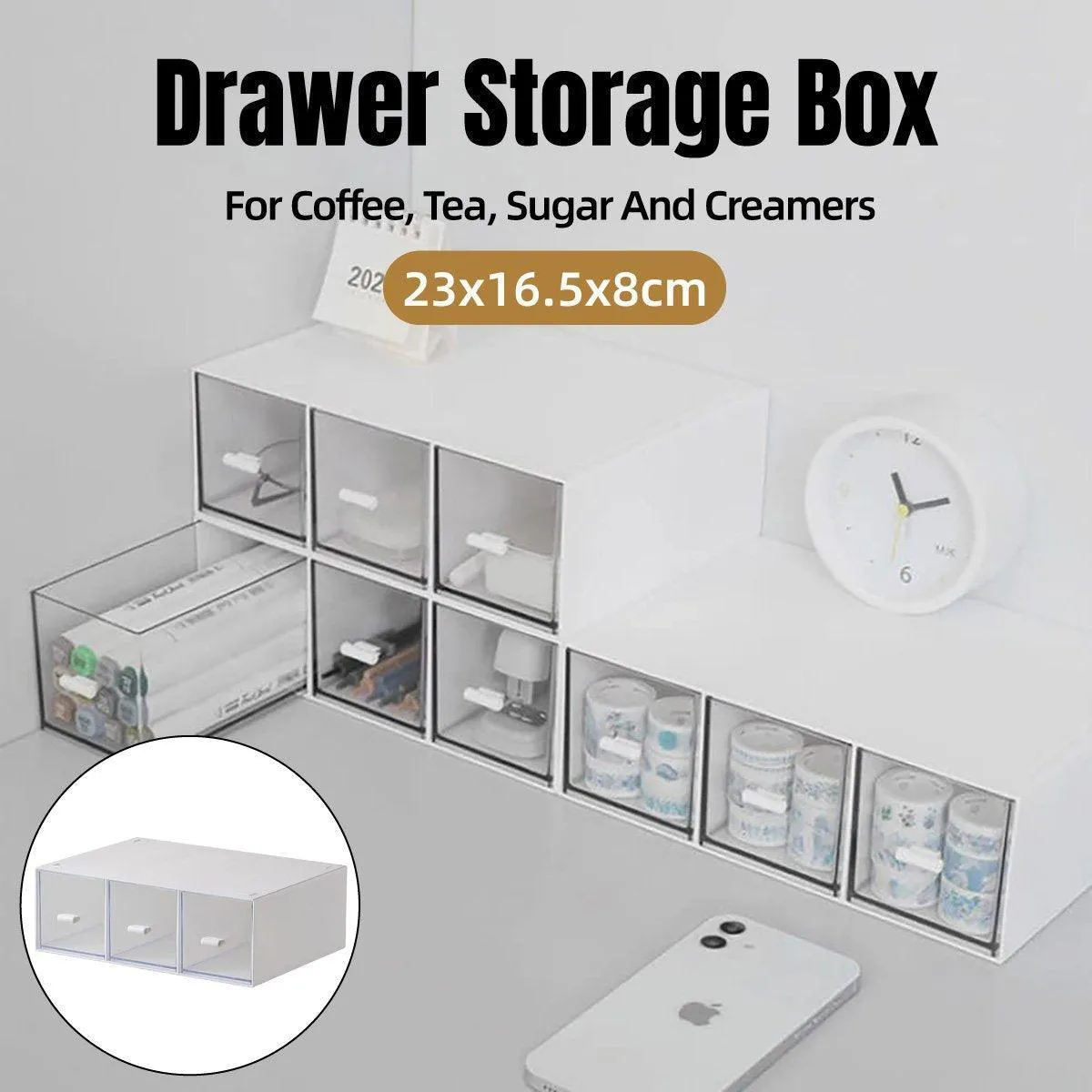 Storage Box 3Drawers DIY Desktop Plastic Transparent Coffee Sugar Jewelry Box