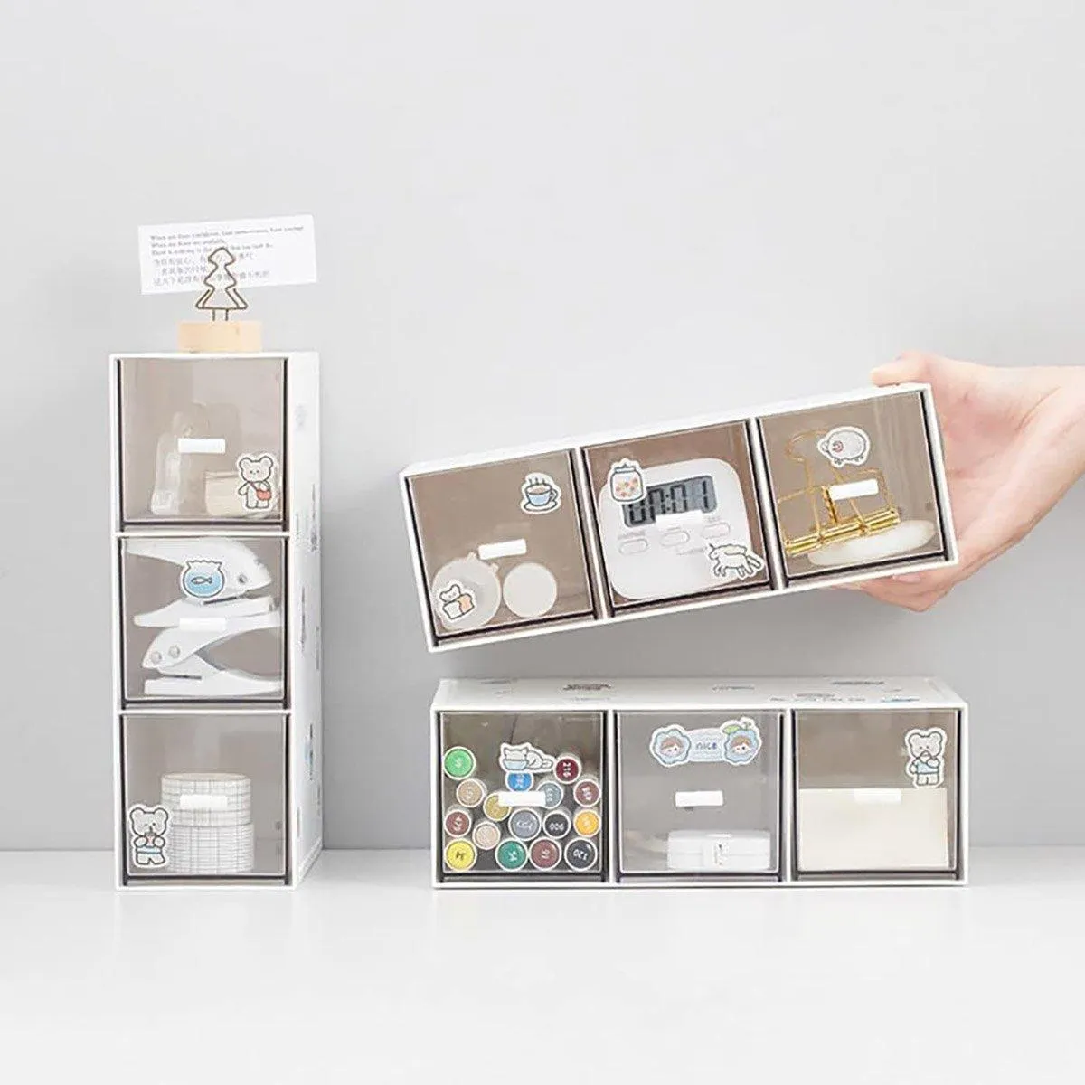Storage Box 3Drawers DIY Desktop Plastic Transparent Coffee Sugar Jewelry Box