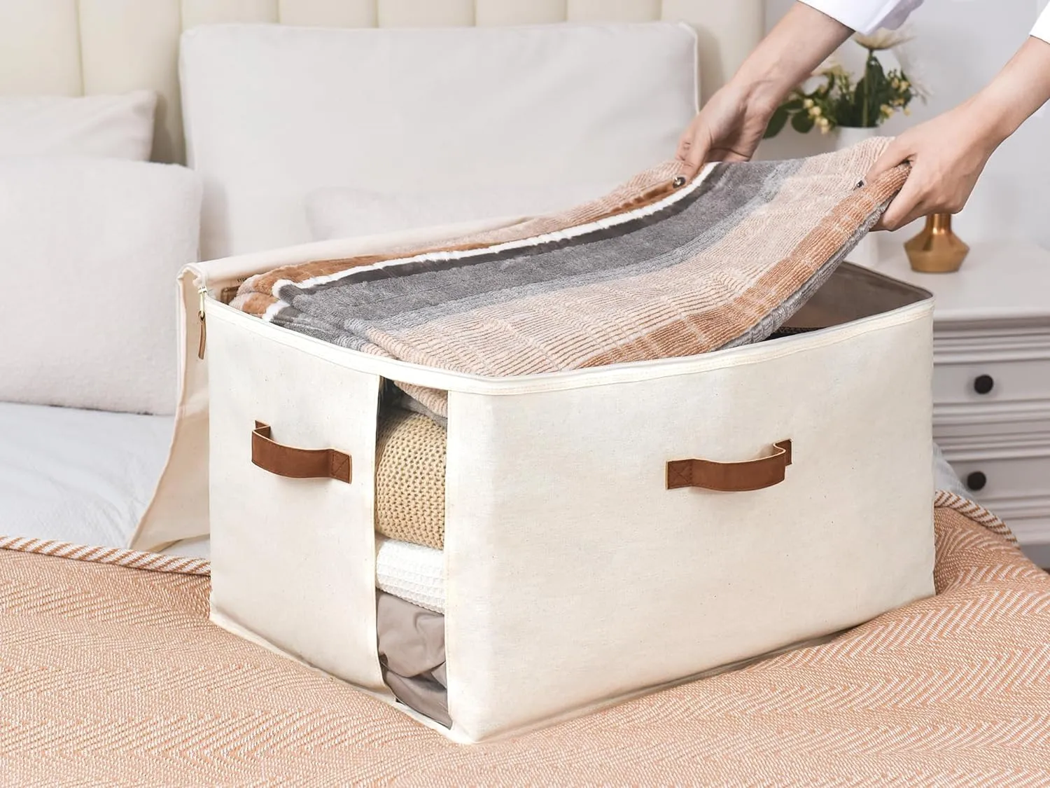StorageWorks 90L Comforter Storage Bag with Dual Zipper and Handles, Closet Organizers and Storage for Quilt, Sheet, Bedding, Sweater, Clothes