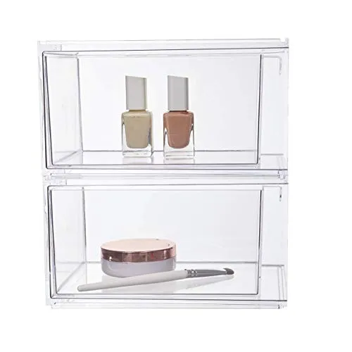STORi Audrey Stackable Cosmetic Organizer Drawers 4-1/2" Tall | set of 2 Clear
