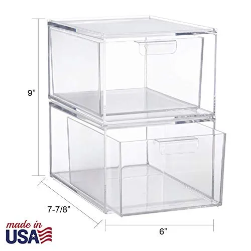 STORi Audrey Stackable Cosmetic Organizer Drawers 4-1/2" Tall | set of 2 Clear
