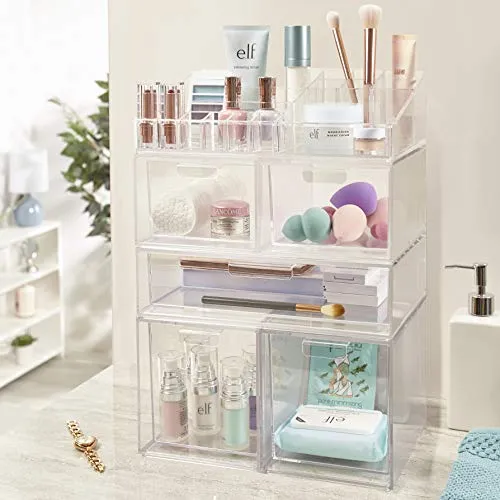 STORi Audrey Stackable Cosmetic Organizer Drawers 4-1/2" Tall | set of 2 Clear