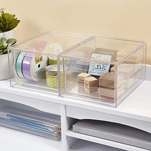 STORi Audrey Stackable Cosmetic Organizer Drawers 4-1/2" Tall | set of 2 Clear