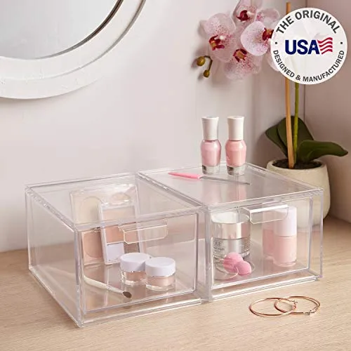 STORi Audrey Stackable Cosmetic Organizer Drawers 4-1/2" Tall | set of 2 Clear