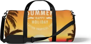 Summer Tropical Beach Palm Trees Sunset Sports Duffel Bag Travel Gym Tote Bags Lightweight Durable Shoulder Strap Waterproof Polyester Outside Mesh Pocket Overnight Trip Duffel Bag for Women Men