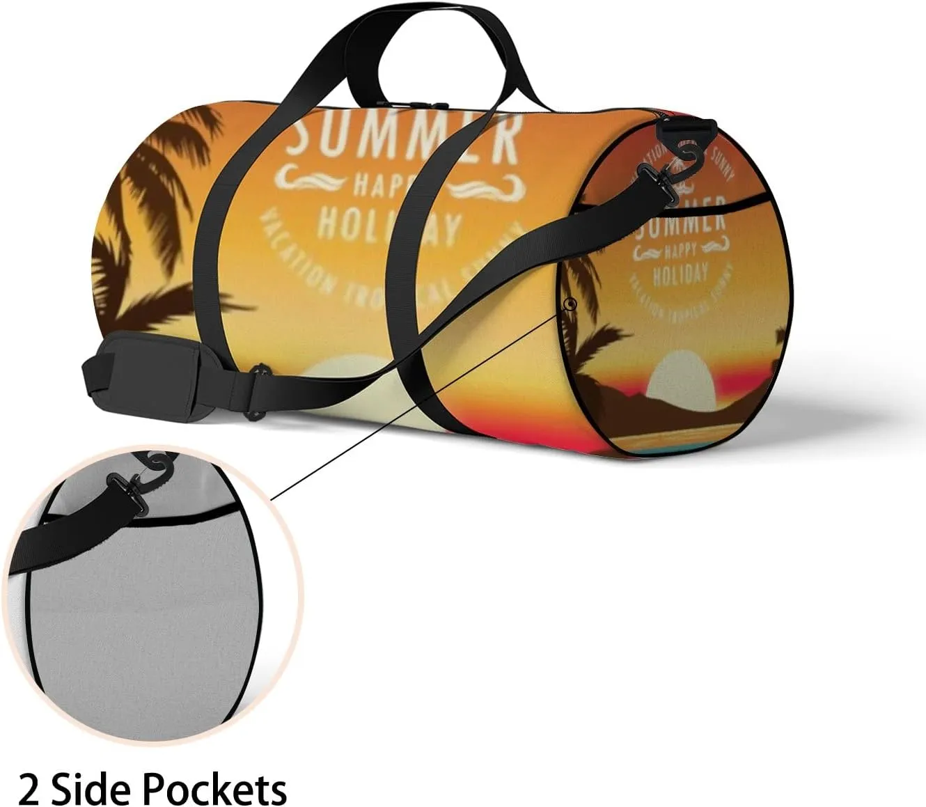 Summer Tropical Beach Palm Trees Sunset Sports Duffel Bag Travel Gym Tote Bags Lightweight Durable Shoulder Strap Waterproof Polyester Outside Mesh Pocket Overnight Trip Duffel Bag for Women Men