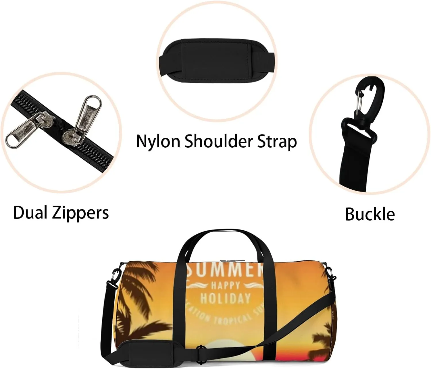 Summer Tropical Beach Palm Trees Sunset Sports Duffel Bag Travel Gym Tote Bags Lightweight Durable Shoulder Strap Waterproof Polyester Outside Mesh Pocket Overnight Trip Duffel Bag for Women Men