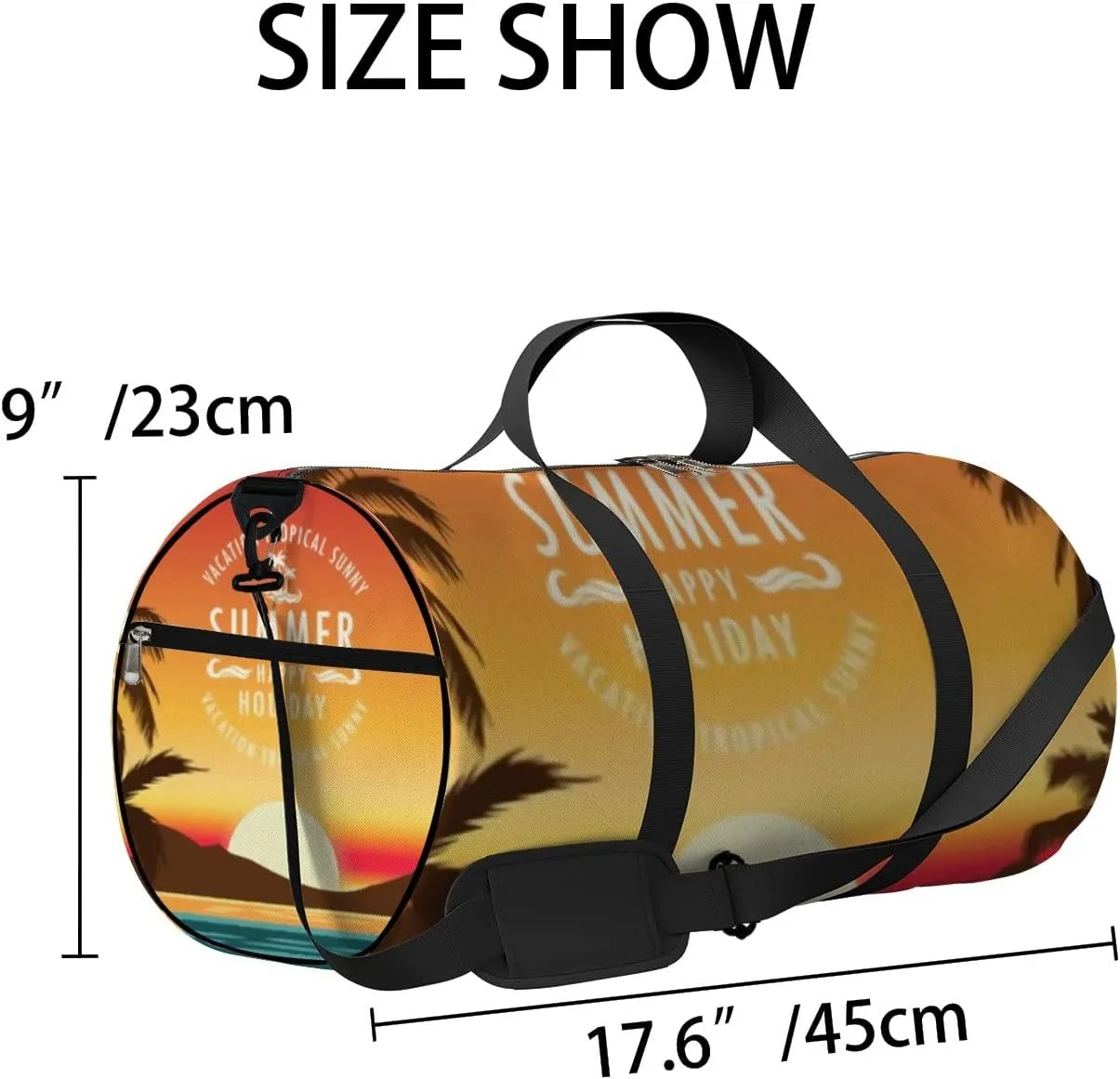 Summer Tropical Beach Palm Trees Sunset Sports Duffel Bag Travel Gym Tote Bags Lightweight Durable Shoulder Strap Waterproof Polyester Outside Mesh Pocket Overnight Trip Duffel Bag for Women Men