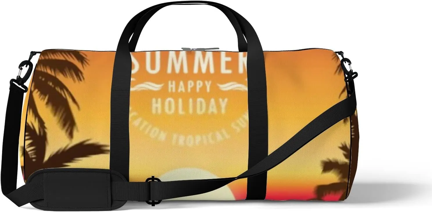 Summer Tropical Beach Palm Trees Sunset Sports Duffel Bag Travel Gym Tote Bags Lightweight Durable Shoulder Strap Waterproof Polyester Outside Mesh Pocket Overnight Trip Duffel Bag for Women Men