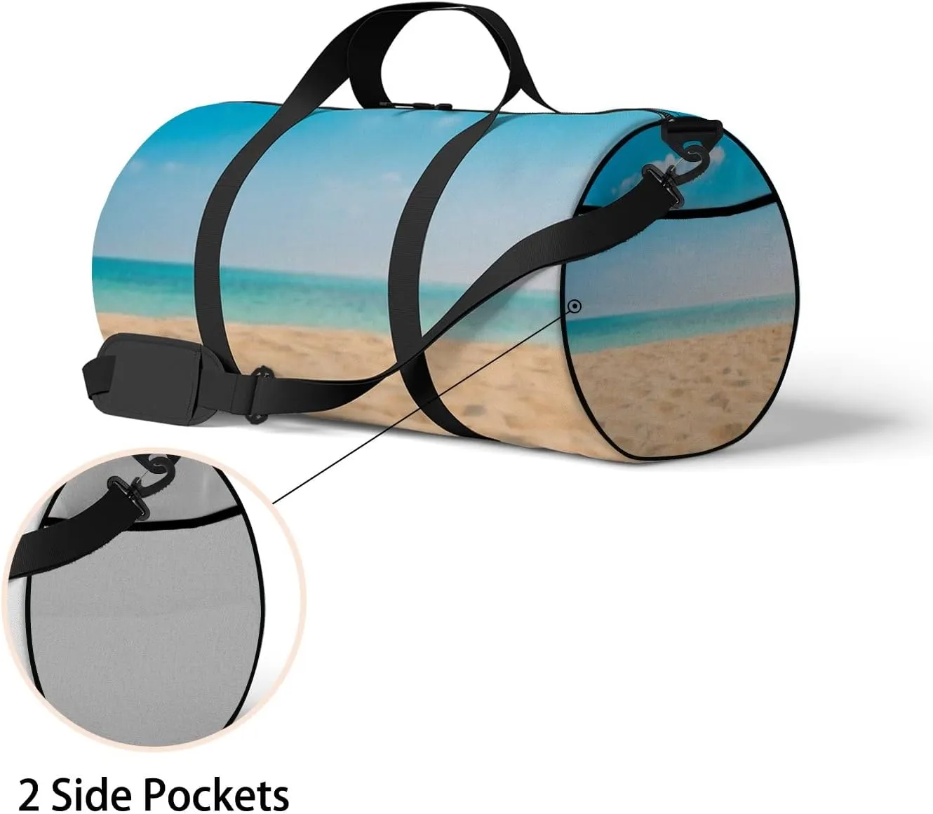 Summer Tropical Beach Sea Horizon View Sports Duffel Bag Travel Gym Tote Bags Lightweight Durable Shoulder Strap Waterproof Polyester Outside Mesh Pocket Overnight Trip Duffel Bag for Women Men