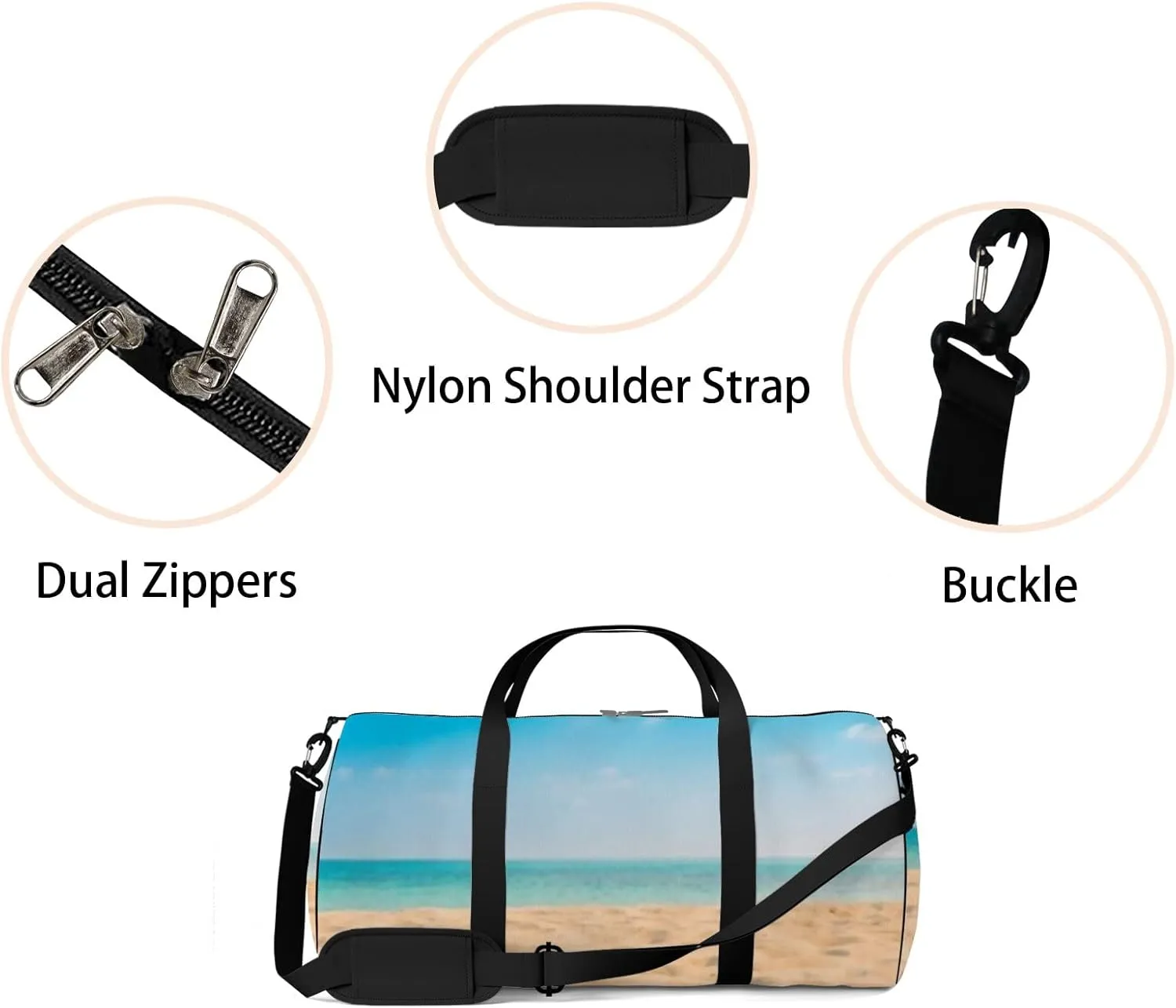 Summer Tropical Beach Sea Horizon View Sports Duffel Bag Travel Gym Tote Bags Lightweight Durable Shoulder Strap Waterproof Polyester Outside Mesh Pocket Overnight Trip Duffel Bag for Women Men