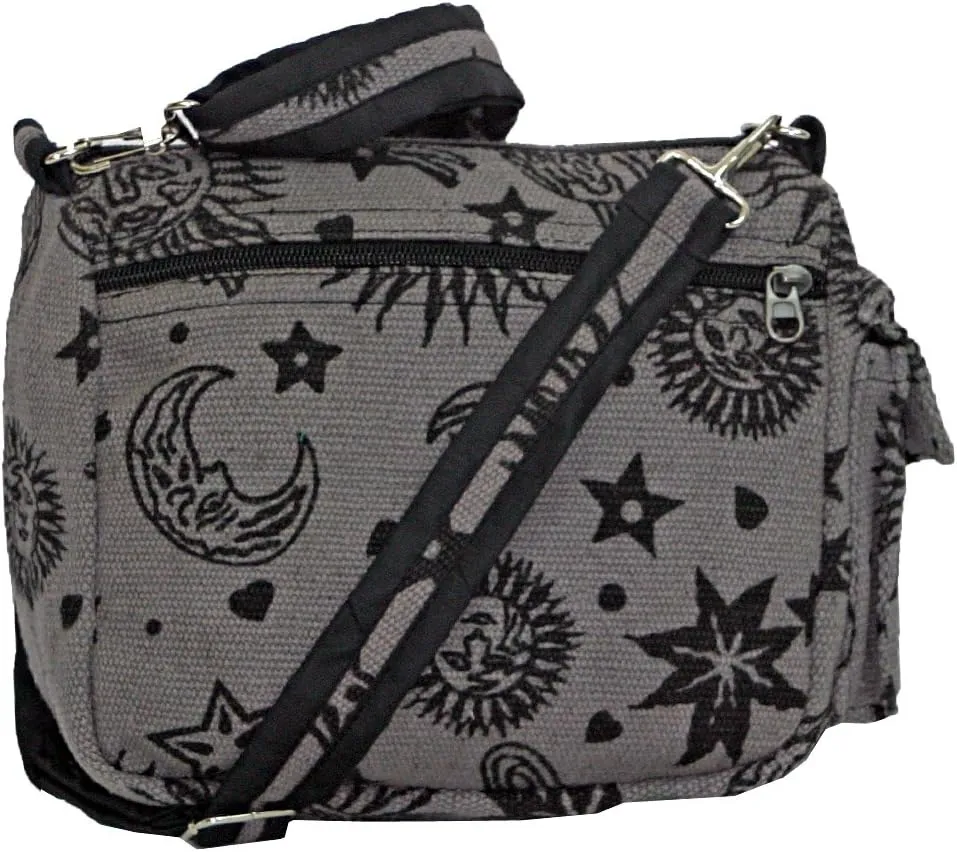 Sun Moon Stars and Planets Celestial Hippie Boho Crossbody Single Shoulder Bag