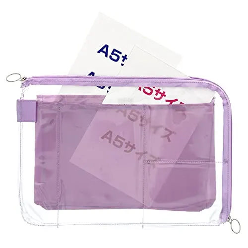 SUN-STAR Bag in Bag mitte A4 Size, Clear Pouch, Handbags Bag Organizers with Zipper, Inside Tote, Light Violet