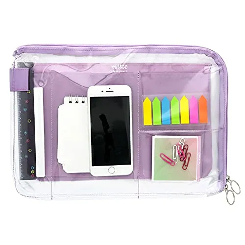 SUN-STAR Bag in Bag mitte A4 Size, Clear Pouch, Handbags Bag Organizers with Zipper, Inside Tote, Light Violet