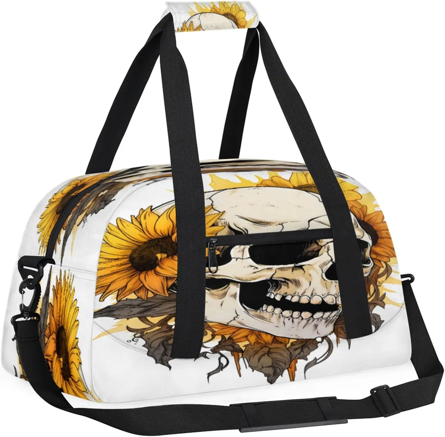 Sunflower Skull Small Gym Bag 18 inch Carry On Duffel Bag for Weekender Travel Sports Workout Yoga Gymnastics Dance Ballet