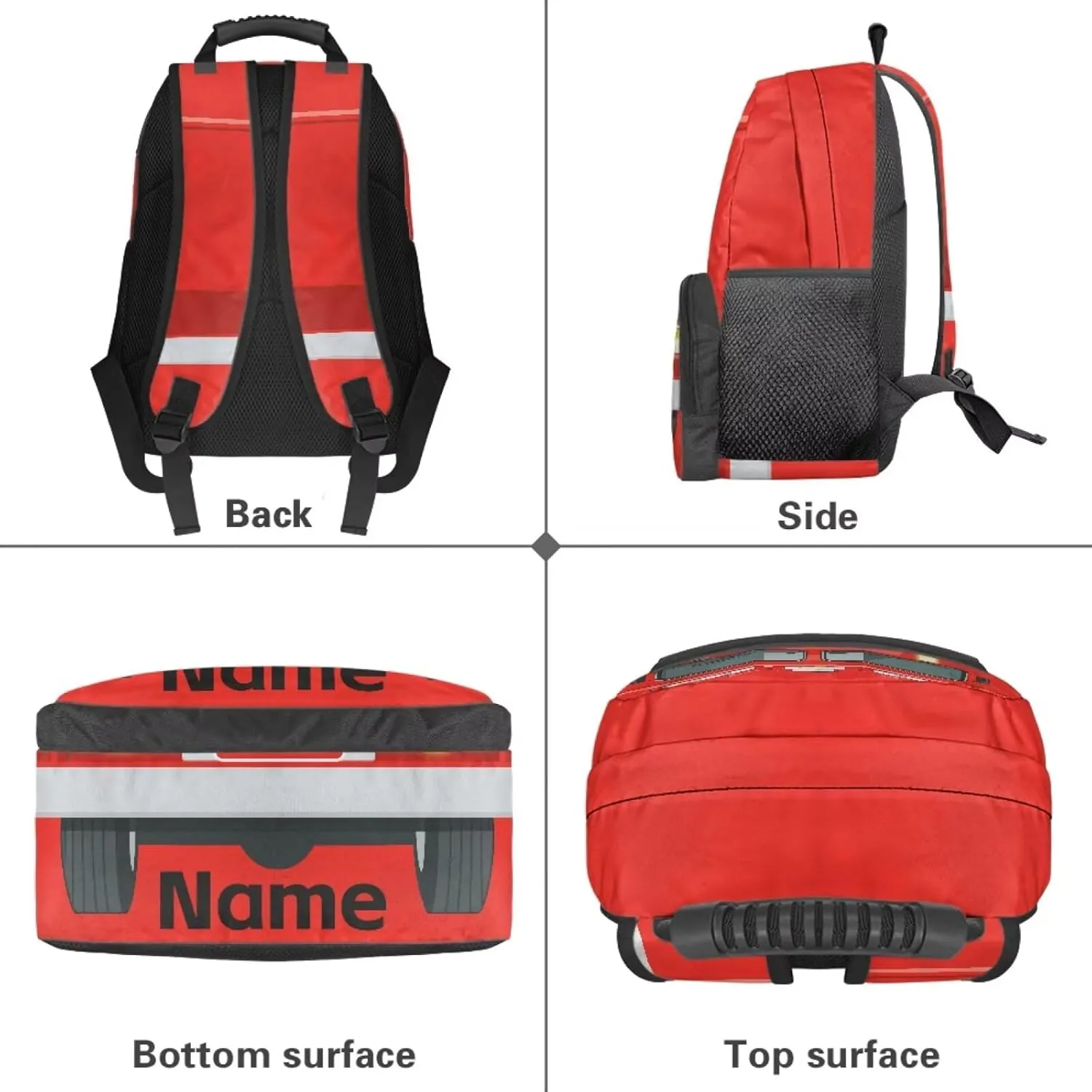 Suobstales Fire Fighting Truck Print School Backpacks for Children, Custom Name 17" Backpack for Kids Boys, Lightweight Cool Bookbag for Kindergarten Primary, Personalized Back to School Essentials