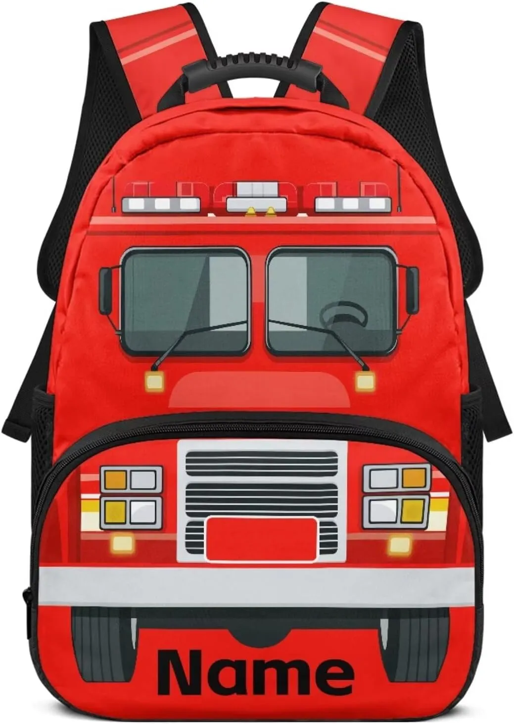 Suobstales Fire Fighting Truck Print School Backpacks for Children, Custom Name 17" Backpack for Kids Boys, Lightweight Cool Bookbag for Kindergarten Primary, Personalized Back to School Essentials