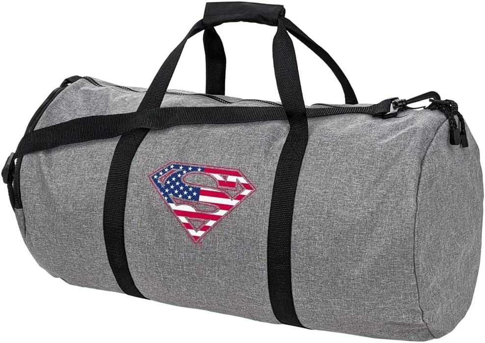 Superman USA American Flag Shield Logo Lightweight Duffel Bag for Sports and Gym Packable for Travel