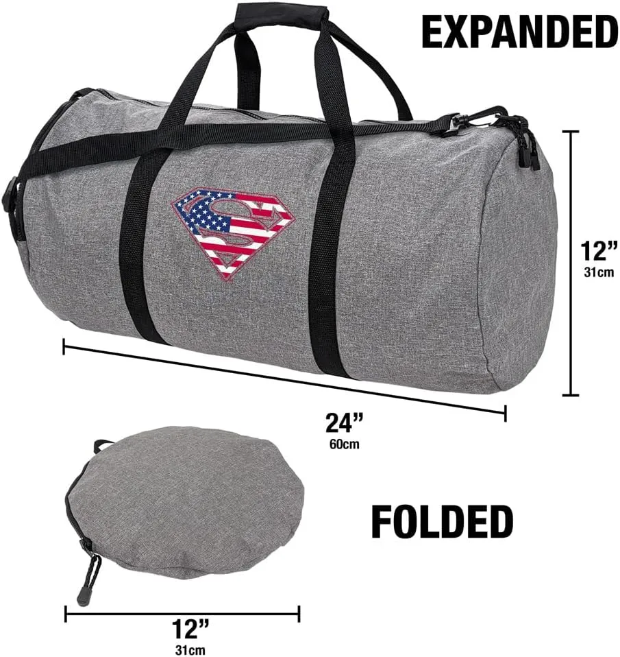 Superman USA American Flag Shield Logo Lightweight Duffel Bag for Sports and Gym Packable for Travel