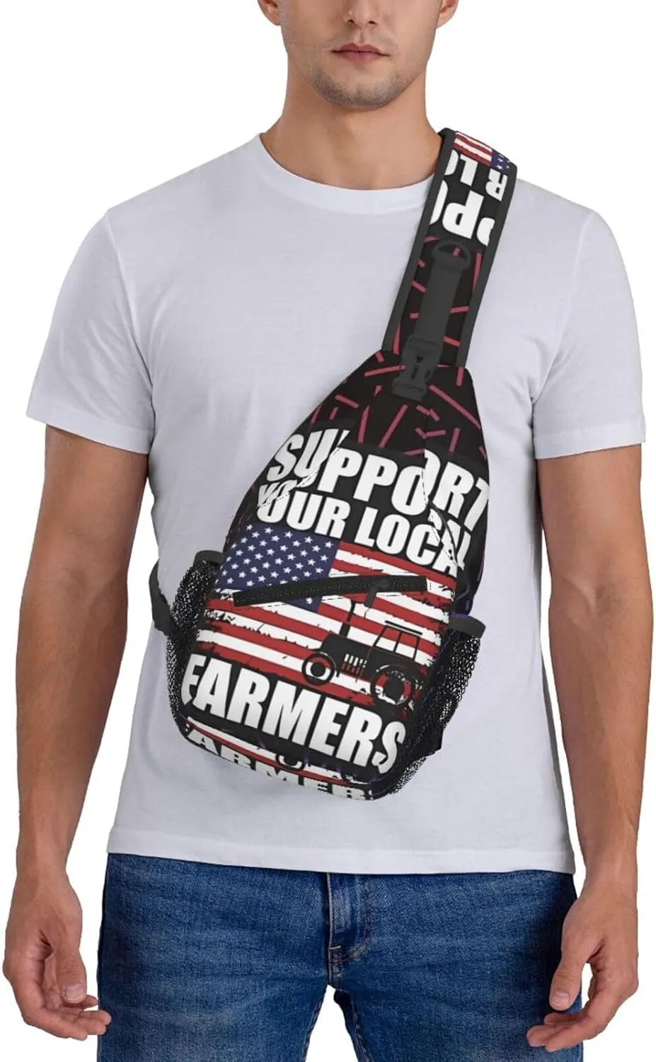 Support Your Local Farmers American Flag Small Crossbody Backpack Sling Bag For Men Women Mini One Shoulder Chest Bags Gym Sport Travel Hiking Daypack