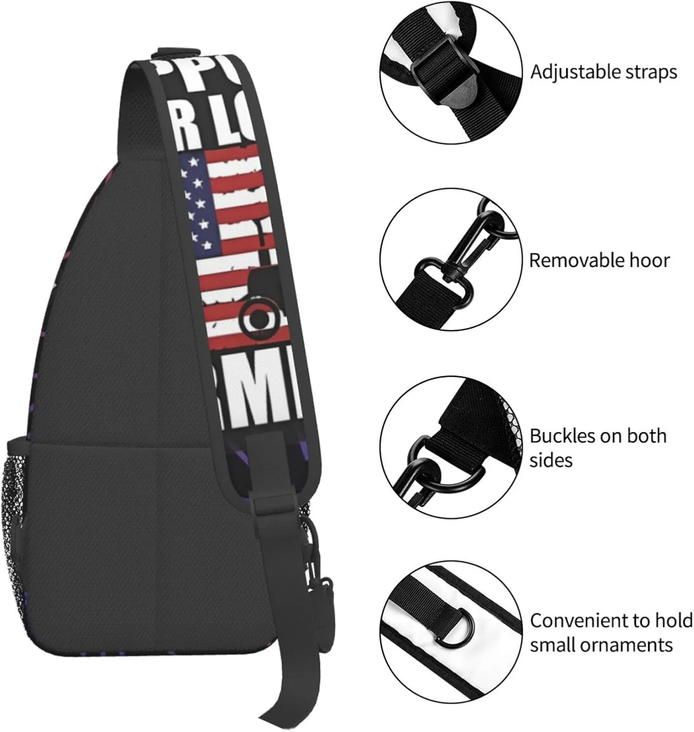 Support Your Local Farmers American Flag Small Crossbody Backpack Sling Bag For Men Women Mini One Shoulder Chest Bags Gym Sport Travel Hiking Daypack