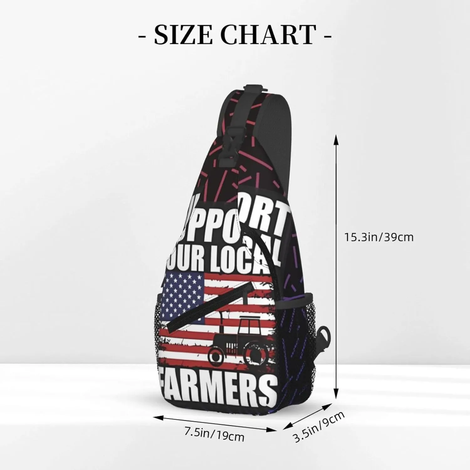 Support Your Local Farmers American Flag Small Crossbody Backpack Sling Bag For Men Women Mini One Shoulder Chest Bags Gym Sport Travel Hiking Daypack