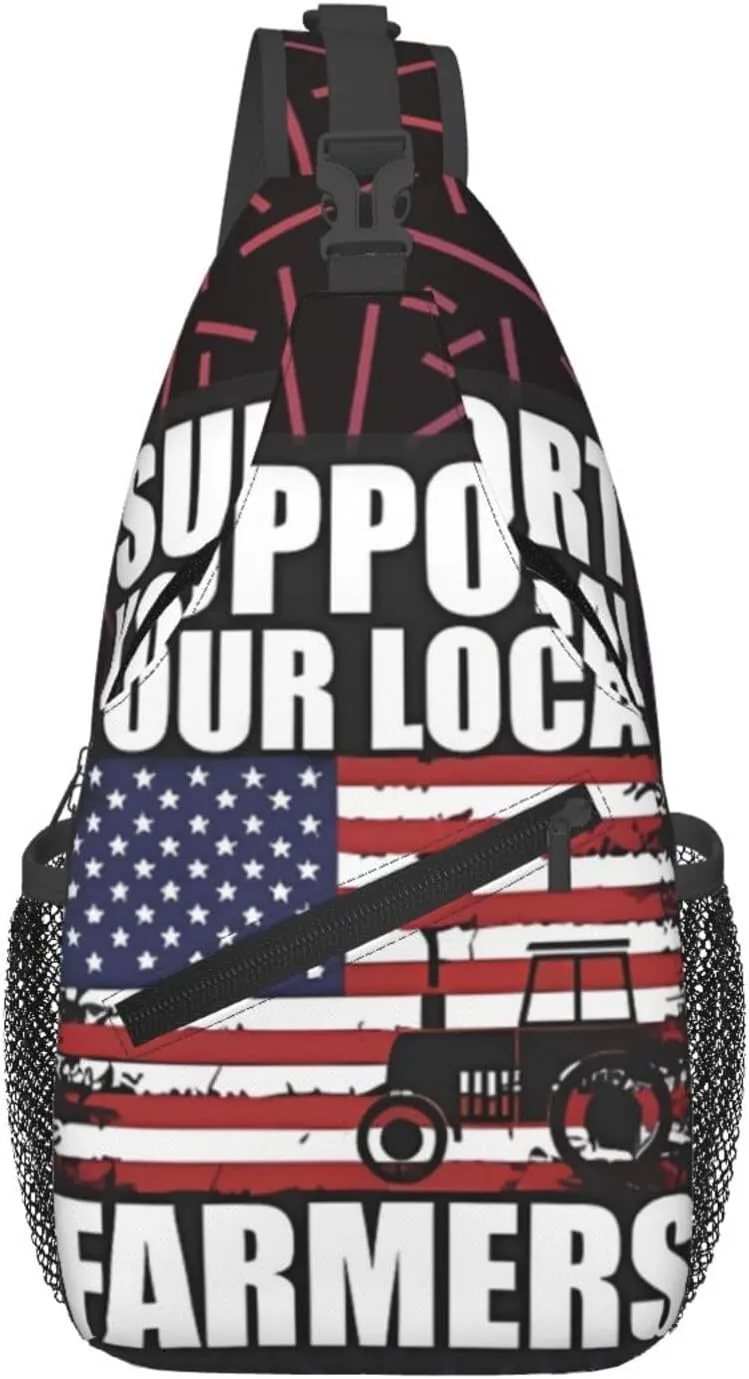 Support Your Local Farmers American Flag Small Crossbody Backpack Sling Bag For Men Women Mini One Shoulder Chest Bags Gym Sport Travel Hiking Daypack