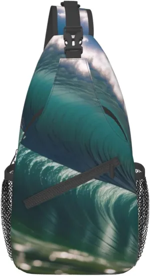 Surfing Print Cross Chest Bag Diagonally,Sling Backpack Fashion Travel Hiking Daypack Crossbody Shoulder Bag For Men Women