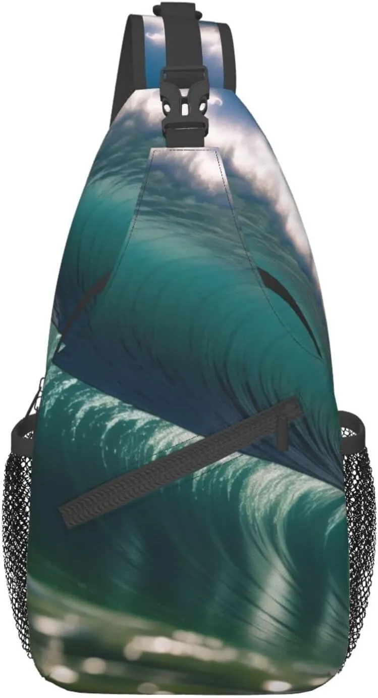 Surfing Print Cross Chest Bag Diagonally,Sling Backpack Fashion Travel Hiking Daypack Crossbody Shoulder Bag For Men Women