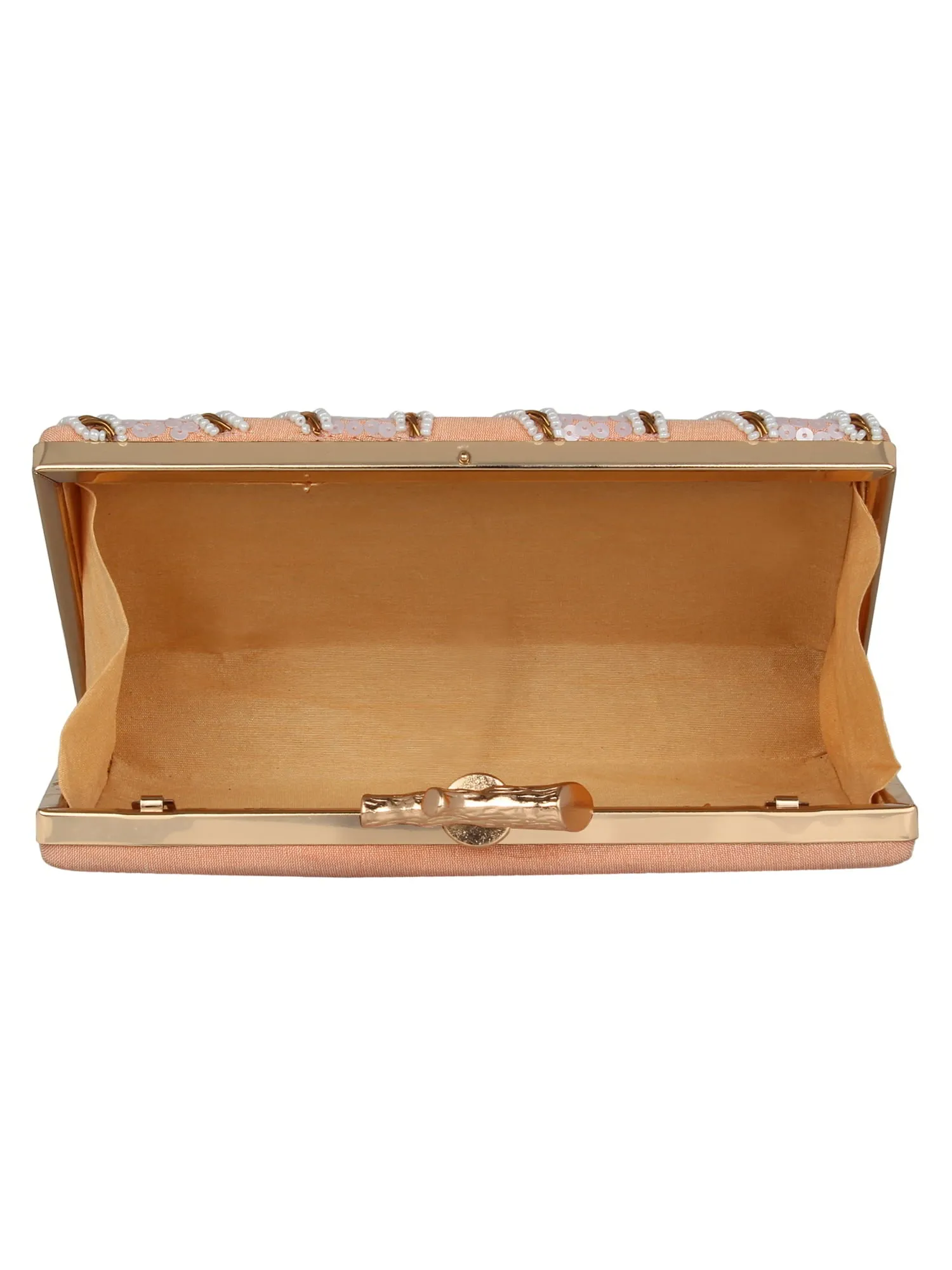 Svelte Sequines Embellished Faux Silk Box Clutch