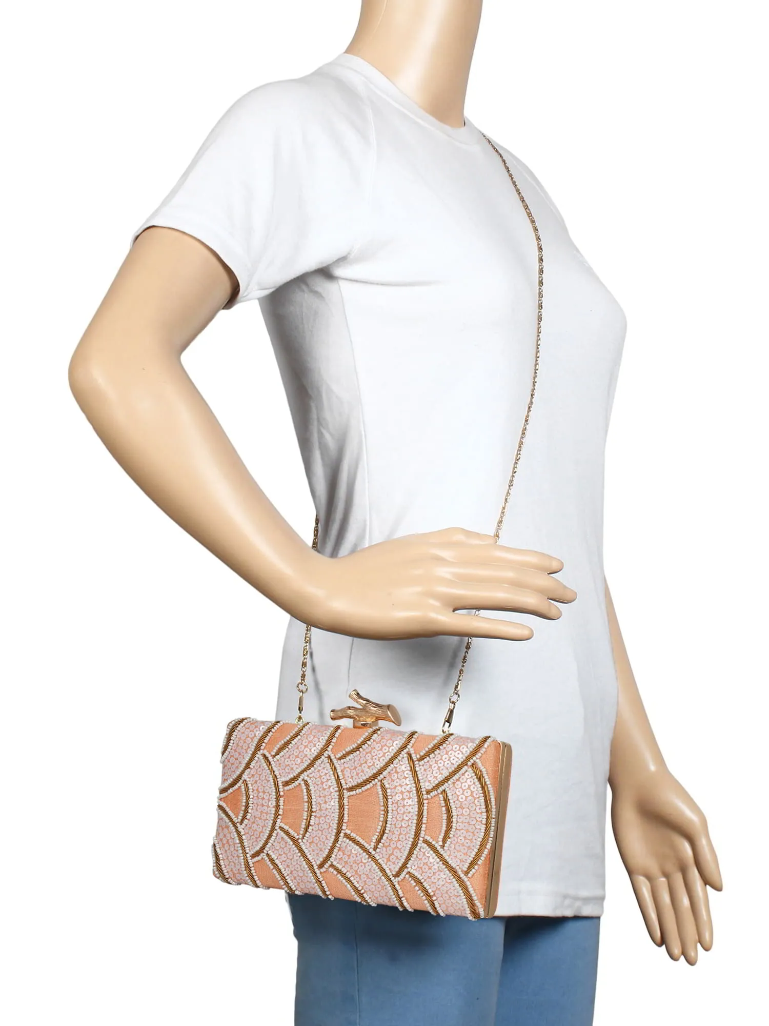 Svelte Sequines Embellished Faux Silk Box Clutch
