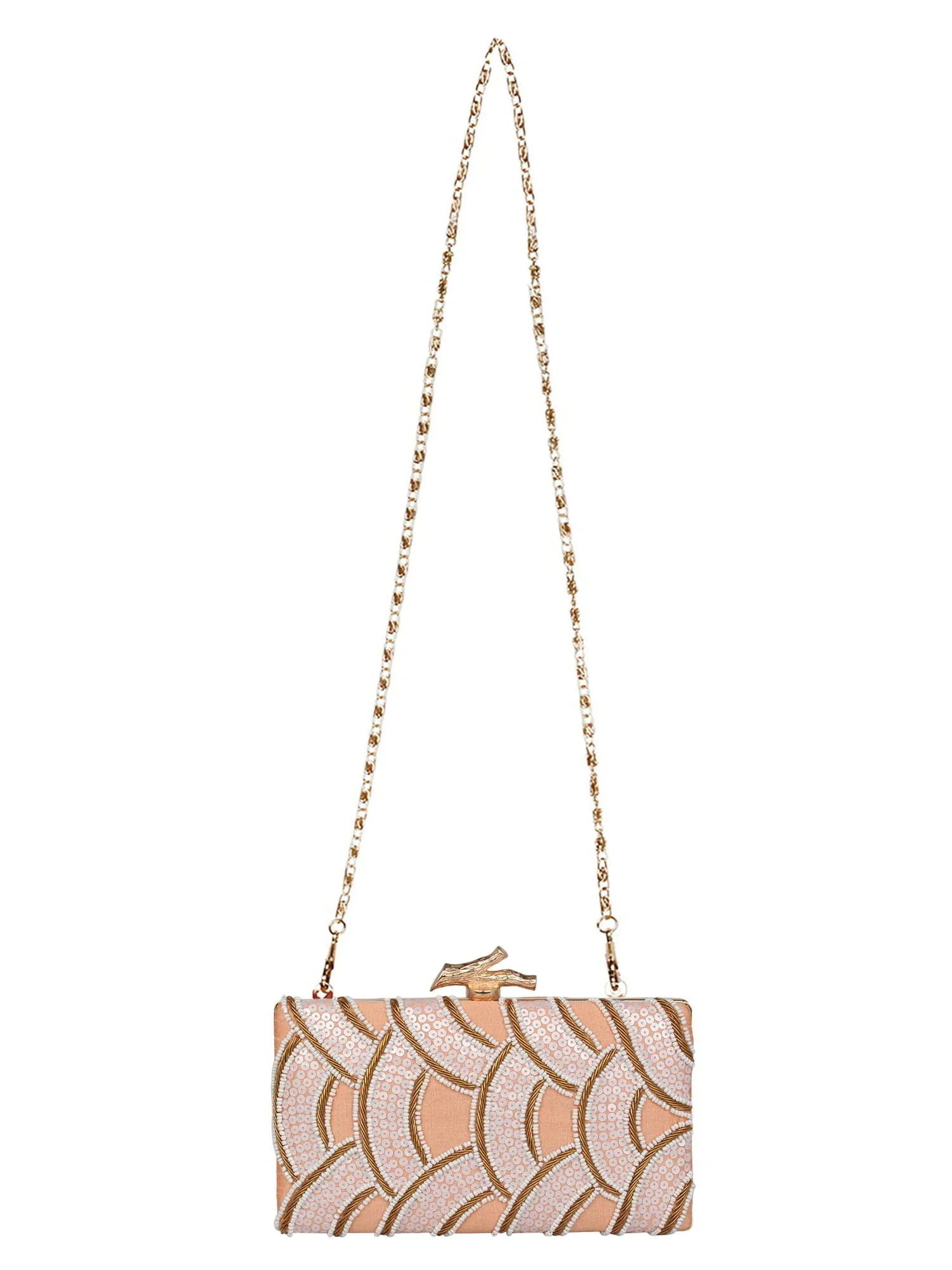 Svelte Sequines Embellished Faux Silk Box Clutch