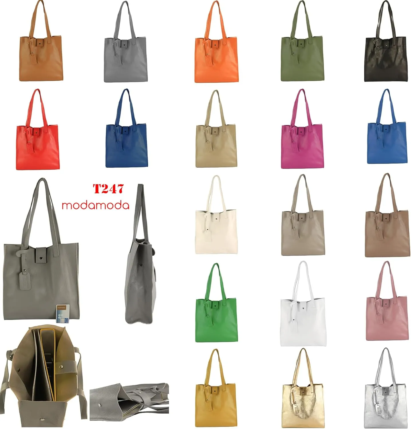 T247 - Ital. leather shopper with removable inner pocket