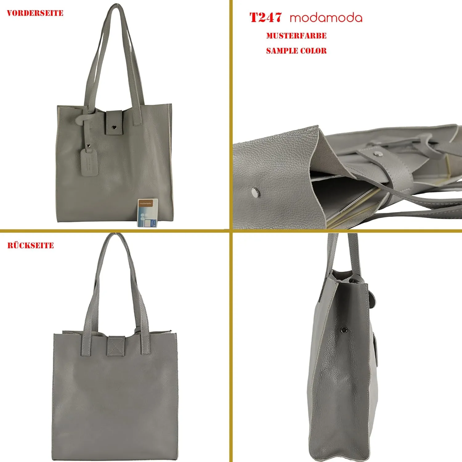 T247 - Ital. leather shopper with removable inner pocket
