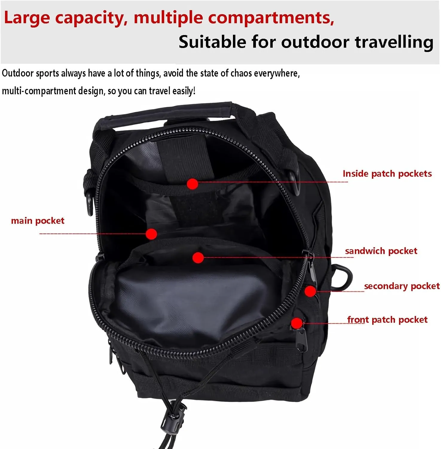 Tactical Shoulder Sling Bag Small Outdoor Chest Pack Backpack for Men Traveling, Trekking, Camping, Sling Backpack(Black)