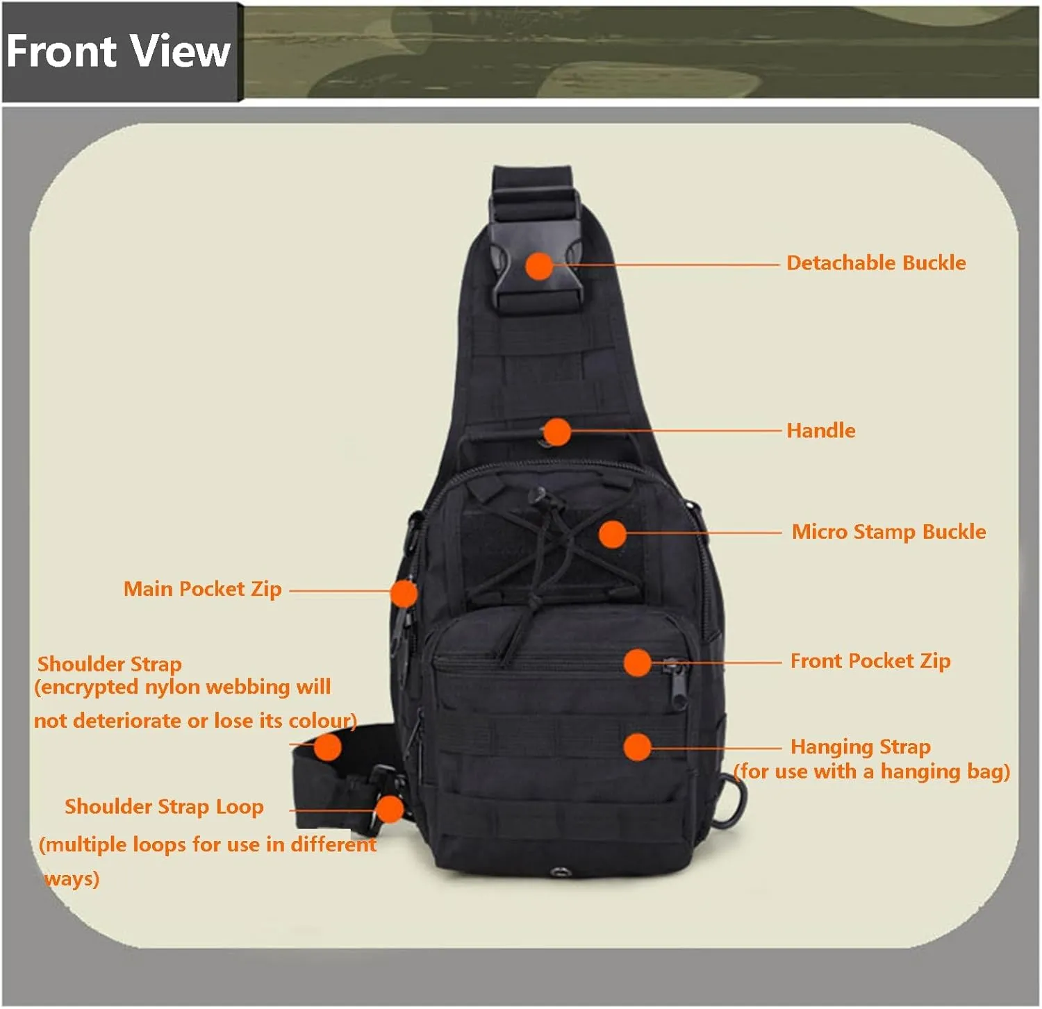 Tactical Shoulder Sling Bag Small Outdoor Chest Pack Backpack for Men Traveling, Trekking, Camping, Sling Backpack(Black)