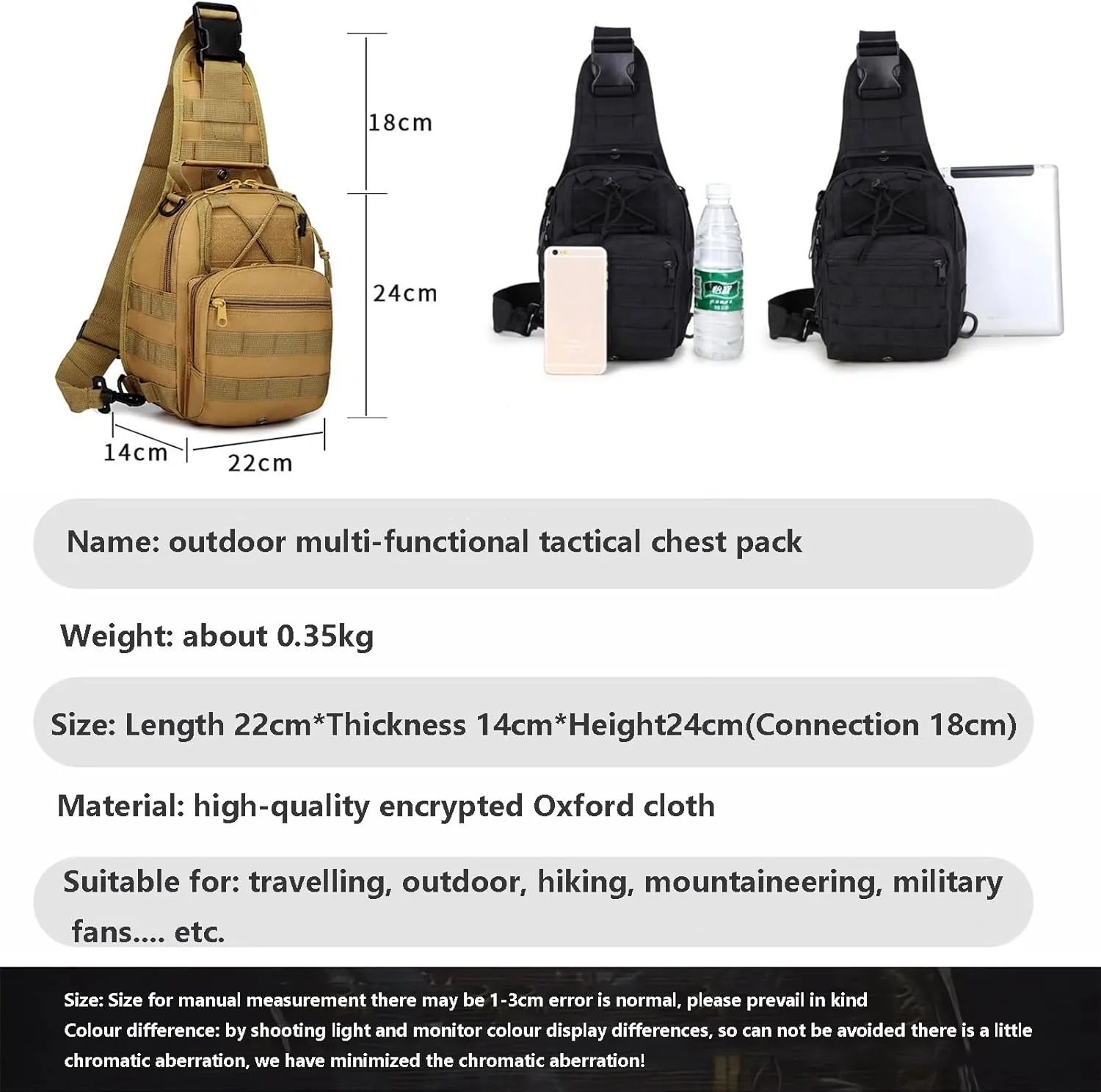 Tactical Shoulder Sling Bag Small Outdoor Chest Pack Backpack for Men Traveling, Trekking, Camping, Sling Backpack(Black)