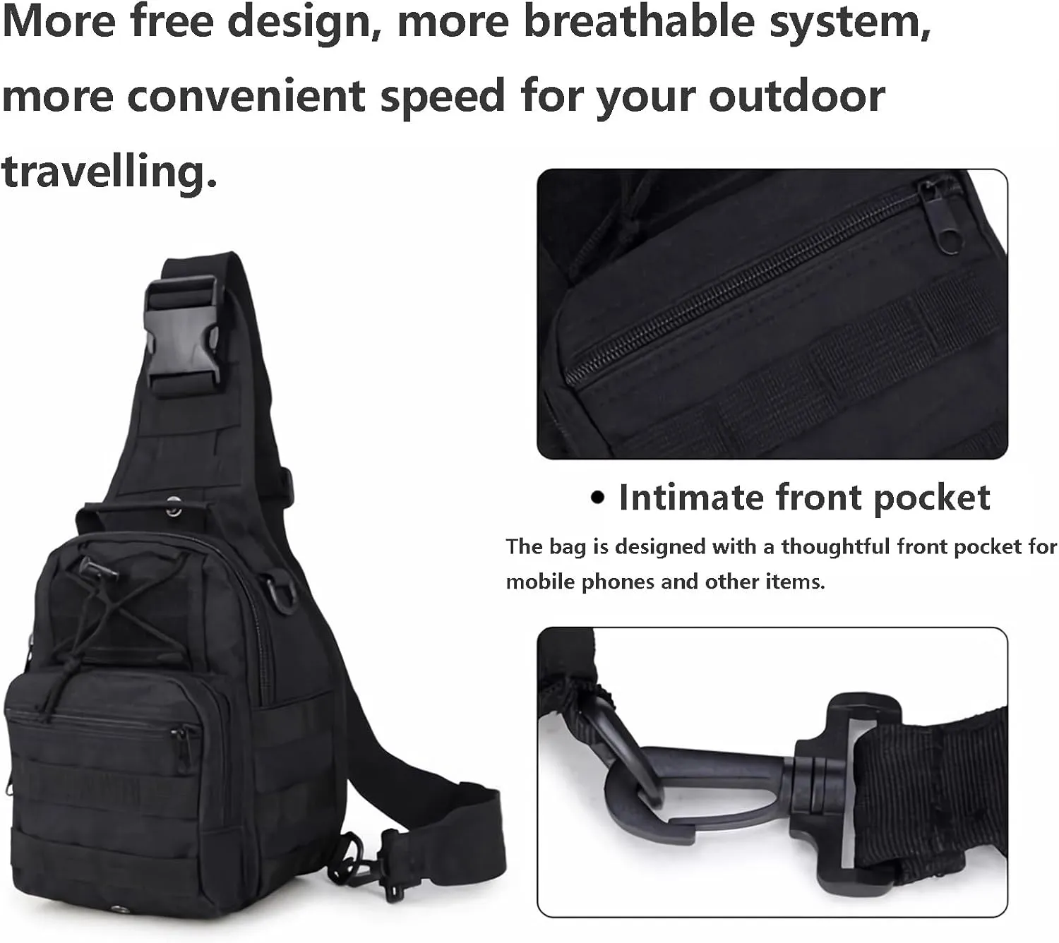 Tactical Shoulder Sling Bag Small Outdoor Chest Pack Backpack for Men Traveling, Trekking, Camping, Sling Backpack(Black)
