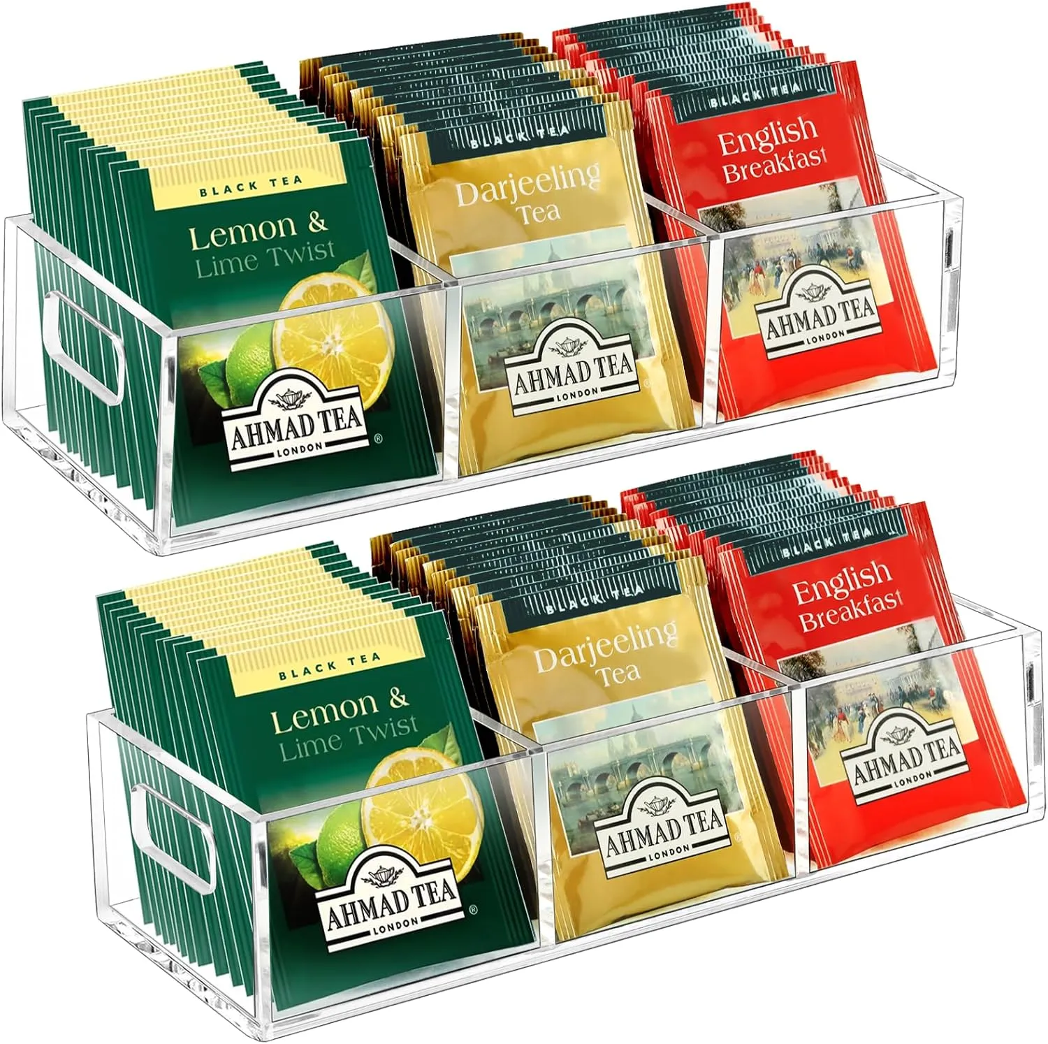Tea Bag Organizer, Small Clear Tea Bag Holder for Drawer Kitchen Cabinets Pantry Countertops Organizers Storage, BPA-Free Acrylic Coffee Pods, Sugar Packets,Plastic Teabag Bins Home Organizer