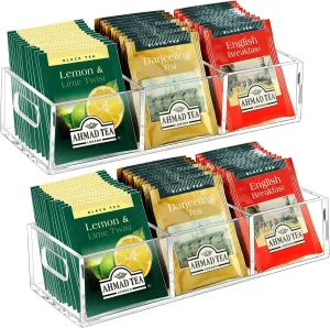 Tea Bag Organizer, Small Clear Tea Bag Holder for Drawer Kitchen Cabinets Pantry Countertops Organizers Storage, BPA-Free Acrylic Coffee Pods, Sugar Packets,Plastic Teabag Bins Home Organizer