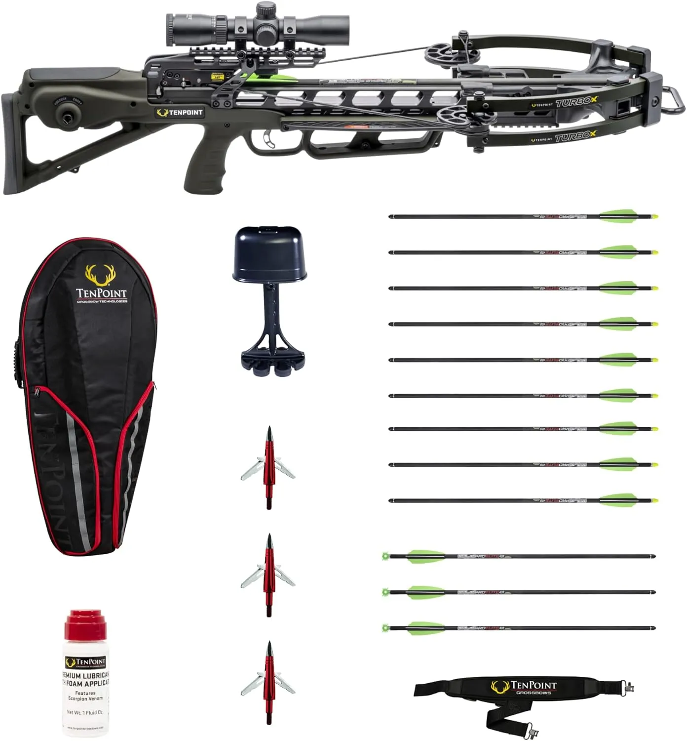 TenPoint Turbo X Crossbow Bundle - 415 FPS - Includes 100-Yard RangeMaster 100 Scope, ACUslide Crank Cocking & Safe De-Cocking System, Accessory Kit & Narrow Soft Case