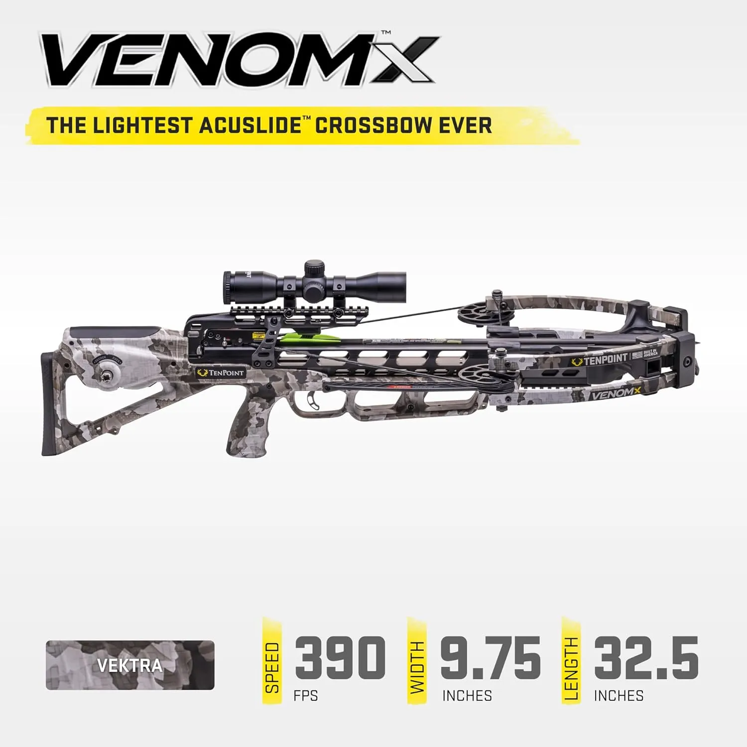 TenPoint Venom X Bundle - Includes 9 Pro Elite 400 Non-Lighted   3 Pro Elite 400 Lighted Arrows, 3 EVO-X CenterPunch Broadheads, Narrow Soft Case, Neoprene Sling & Premium Lubricant